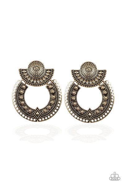 Paparazzi Accessories Texture Takeover Earrings - Brass