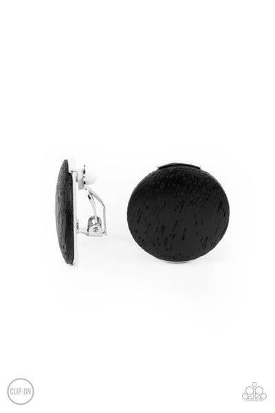 Paparazzi Accessories WOODWORK It (Clip-On) Earrings - Black