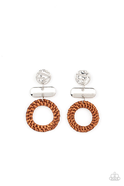 Paparazzi Accessories Woven Whimsicality Earrings - Brown