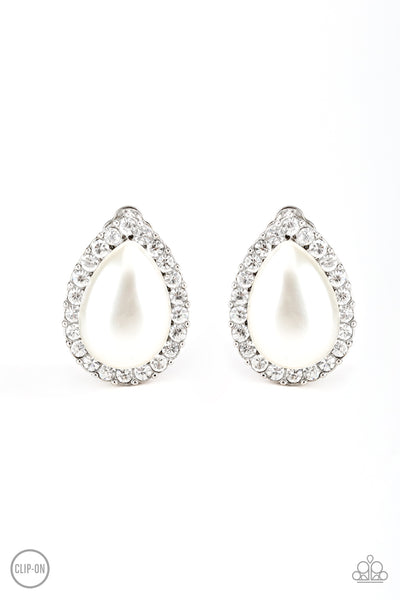 Paparazzi Accessories Old Hollywood Opulence Clip-On Earrings - White